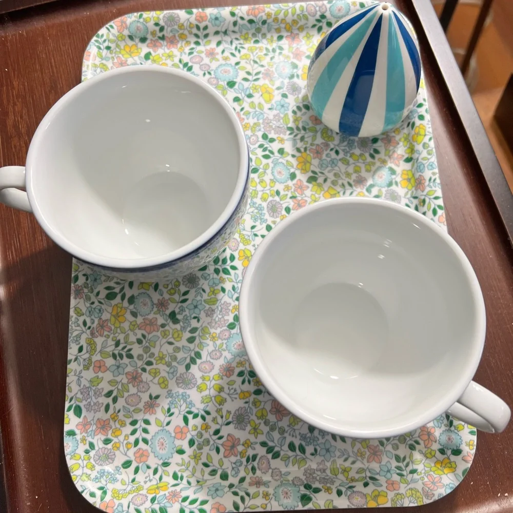 Williams Sonoma Brasserie blue band coffee cups set of two.